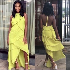 Neon green nasty gal tiered maxi halter dress
